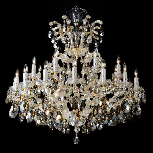 25-Light Gold Crystal Chandelier / Antique Brass