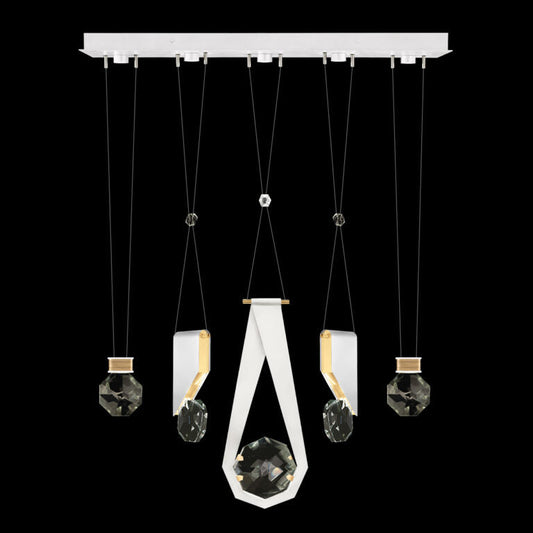 43-Inch Five-Drop Crystal LED Pendant / White