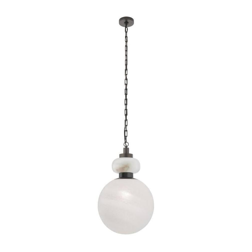 Alabaster and Swirl Glass Pendant Light / Large