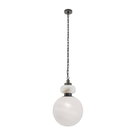 Alabaster and Swirl Glass Pendant Light / Large
