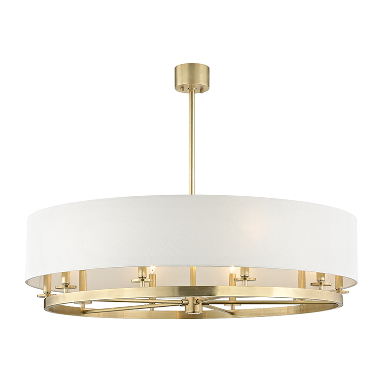 10-Light Linen Drum Chandelier / Aged Brass