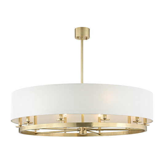 10-Light Linen Drum Chandelier / Aged Brass