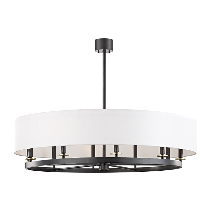 10-Light Linen Drum Chandelier / Aged Old Bronze