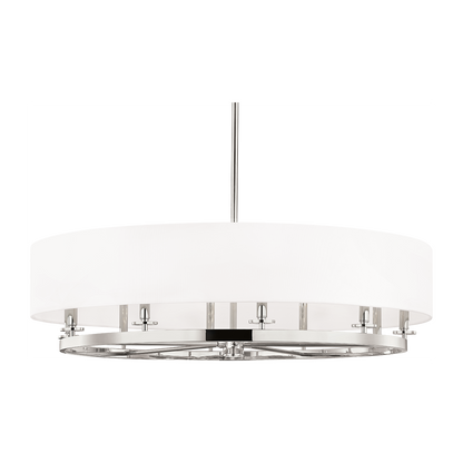 10-Light Linen Drum Chandelier / Polished Nickel