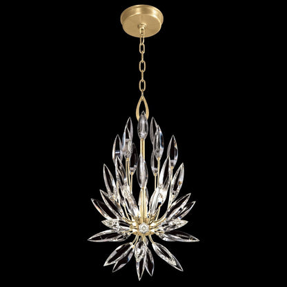 12-Inch Crystal Lily Bud Pendant / Gold