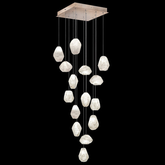 19-Inch Clear Quartz Square Pendant Light / Gold