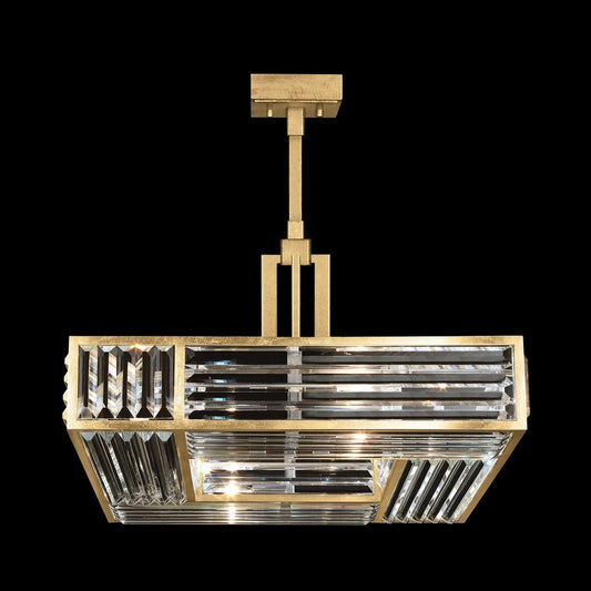 25-Inch Crystal Panel Square Pendant / Gold