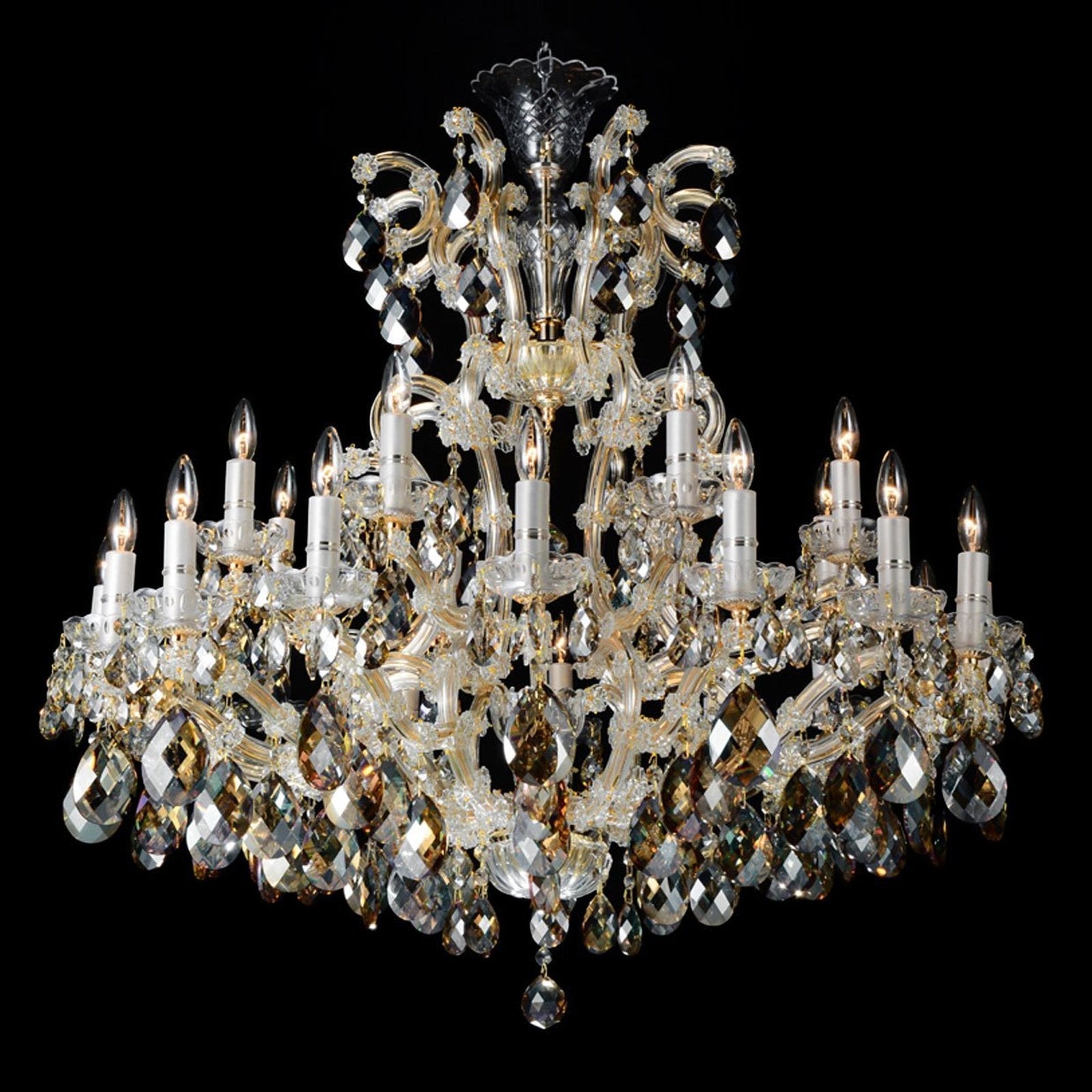 25-Light Gold Crystal Chandelier / Antique Brass