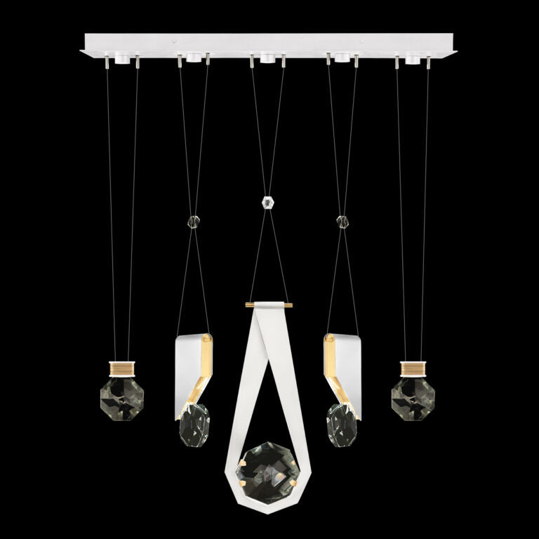 43-Inch Five-Drop Crystal LED Pendant / White