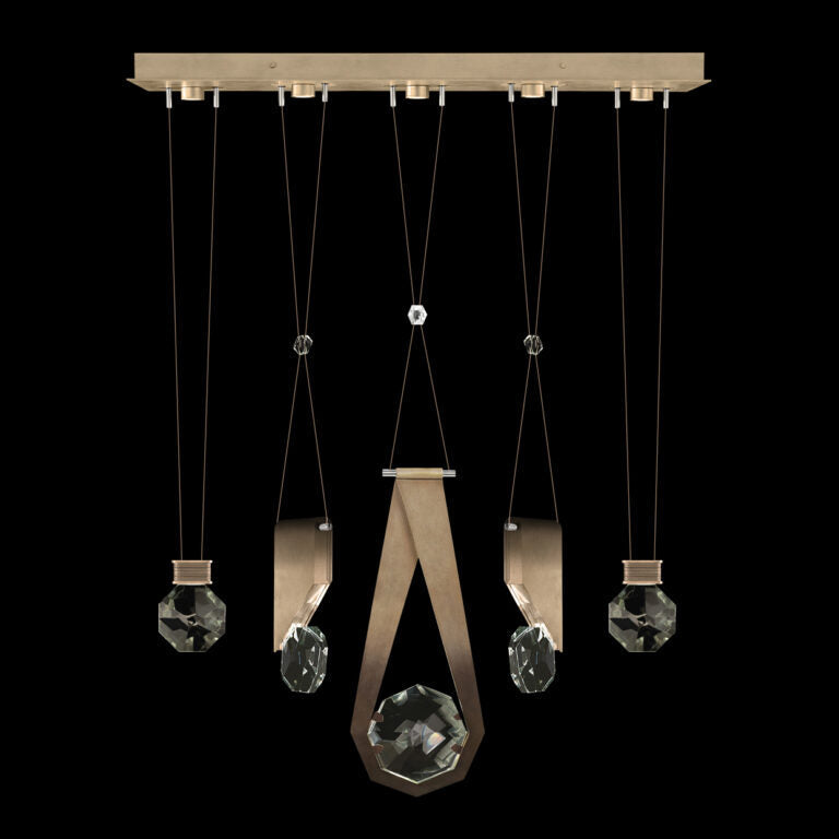 43-Inch Five-Drop Crystal LED Pendant / Bronze