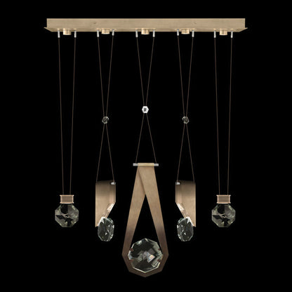 43-Inch Five-Drop Crystal LED Pendant / Bronze