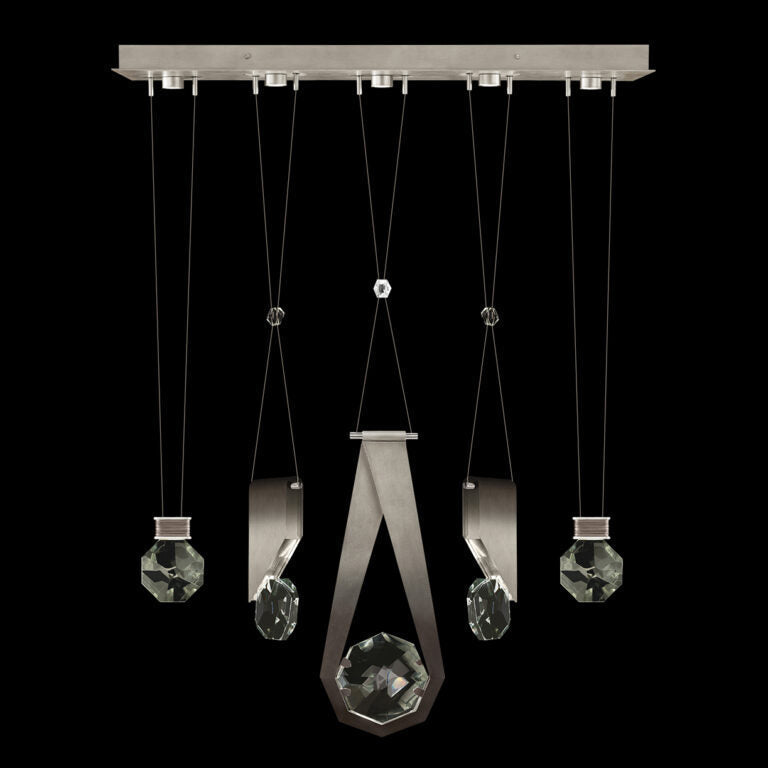 43-Inch Five-Drop Crystal LED Pendant / Soft Ombre Silver