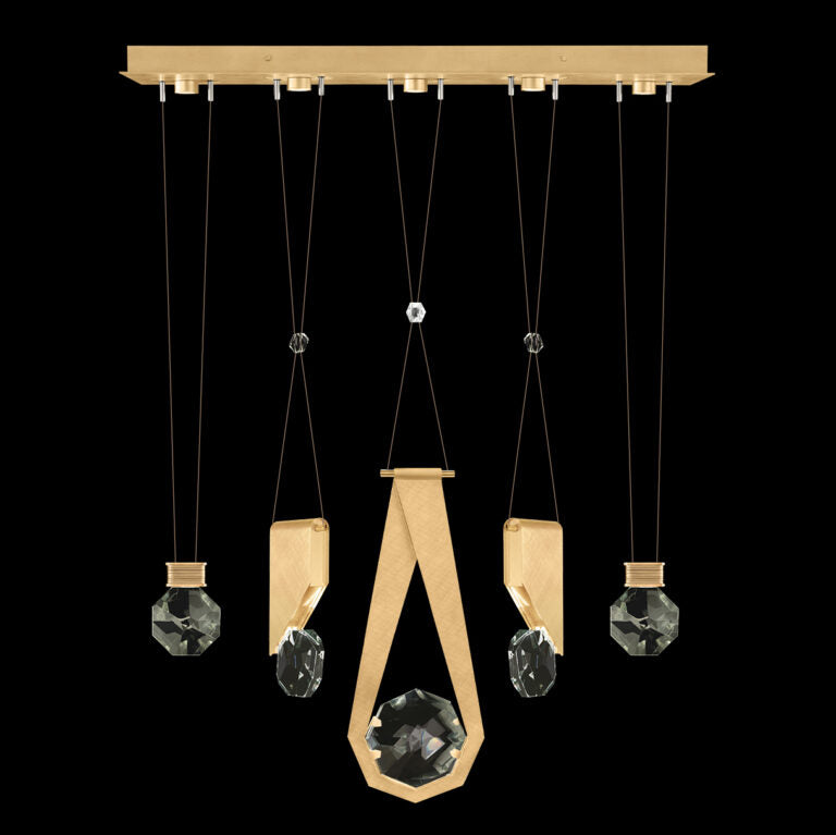 43-Inch Five-Drop Crystal LED Pendant / Gold