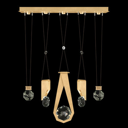 43-Inch Five-Drop Crystal LED Pendant / Gold