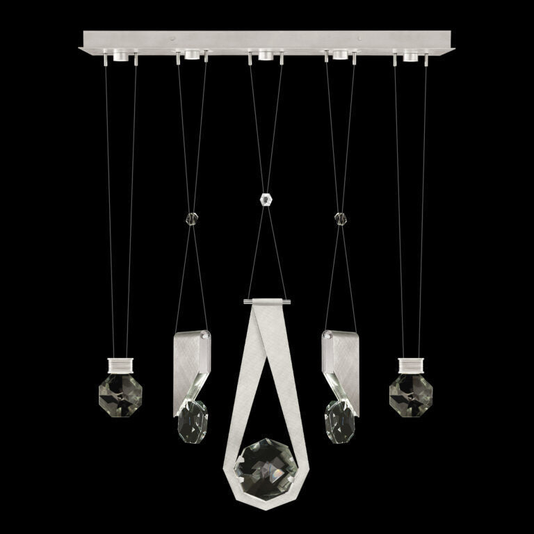 43-Inch Five-Drop Crystal LED Pendant / Brushed Silver