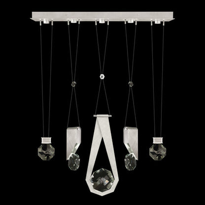 43-Inch Five-Drop Crystal LED Pendant / Brushed Silver