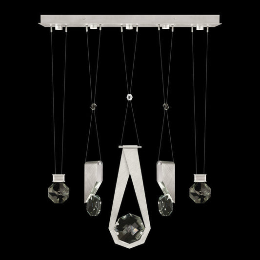 43-Inch Five-Drop Crystal LED Pendant / Brushed Silver