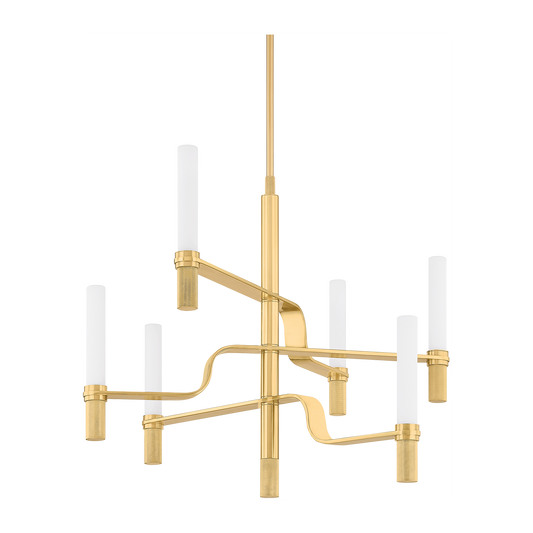 6-Light Aged Brass Glass Tube Chandelier / Default Title