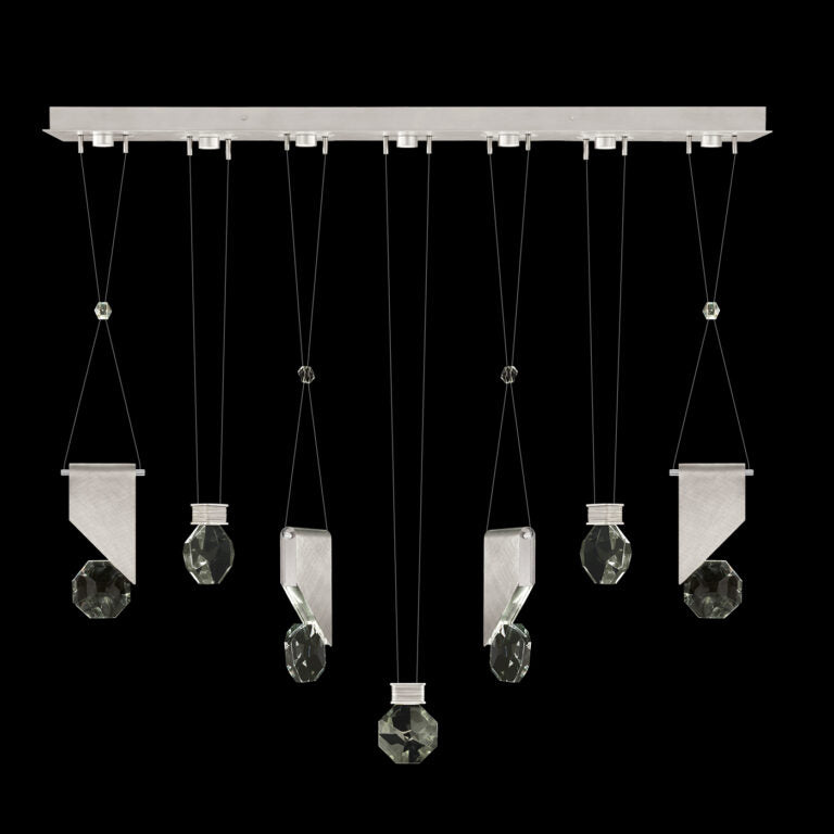 60-Inch Seven-Drop Crystal LED Pendant / Brushed Silver