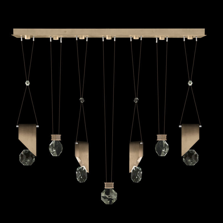 60-Inch Seven-Drop Crystal LED Pendant / Bronze