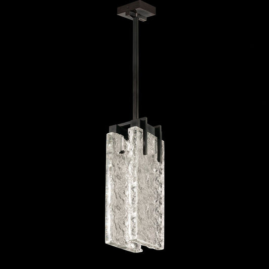 7.75-Inch Textured Cast Crystal LED Pendant / Black / Clear