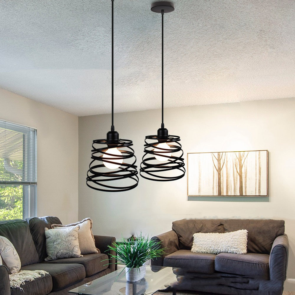 Adjustable Black Iron LED Pendant Light / C style small black