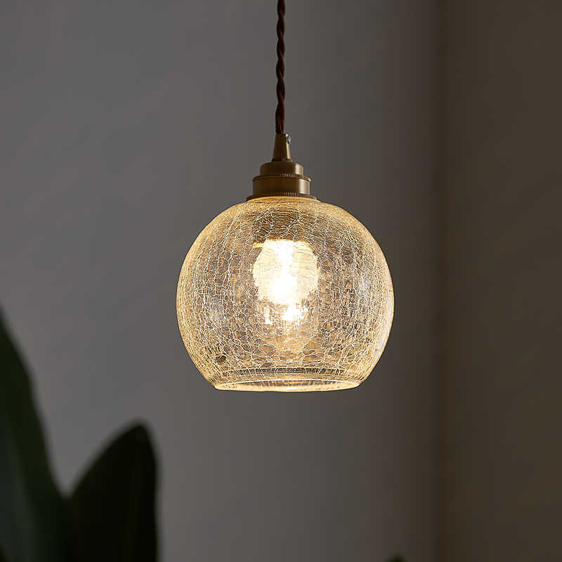 Brass Glass Globe Pendant Light / Size 17.5 * 15cm / White Light