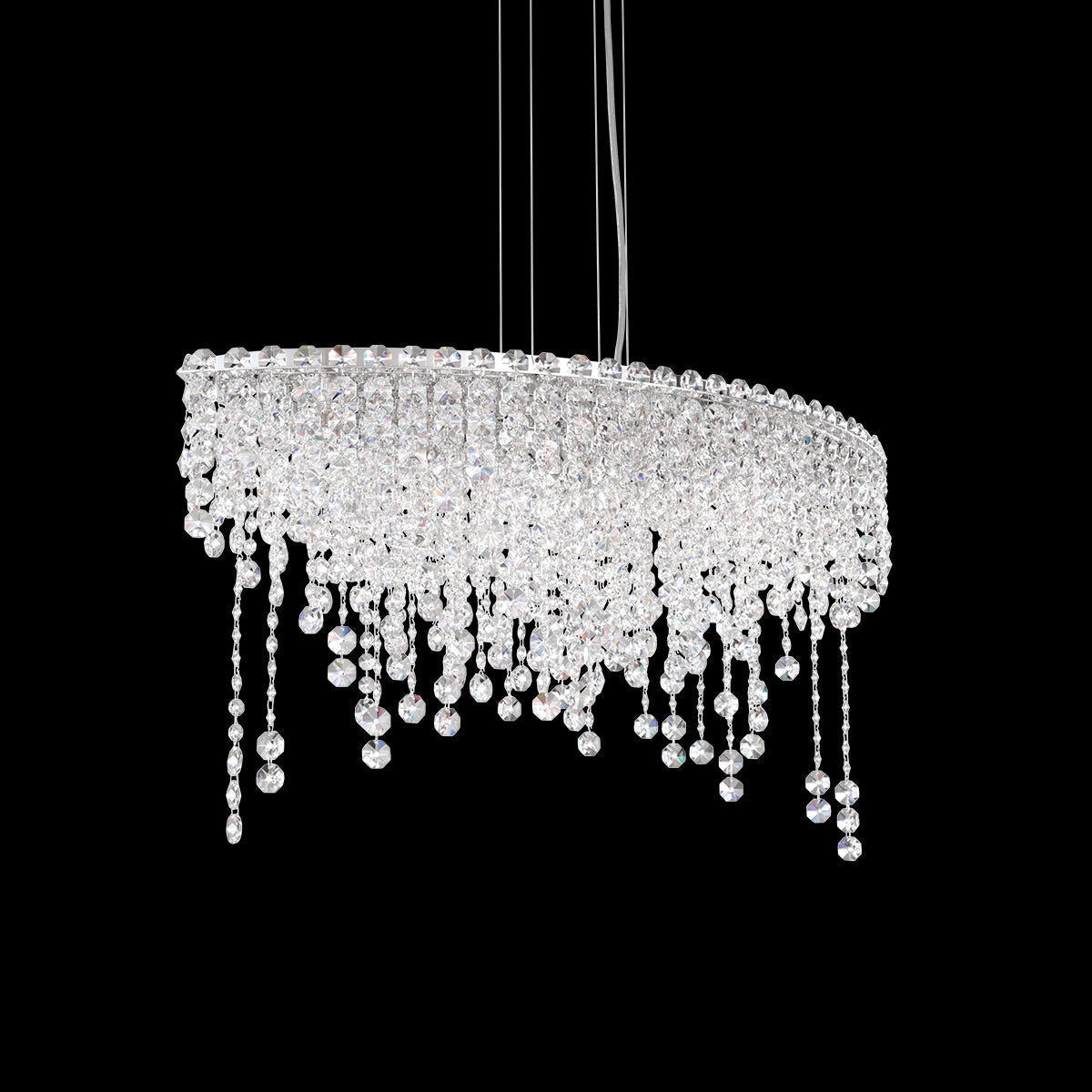Crystal Strand Circular Linear Pendant Light / Clear Optic Crystal