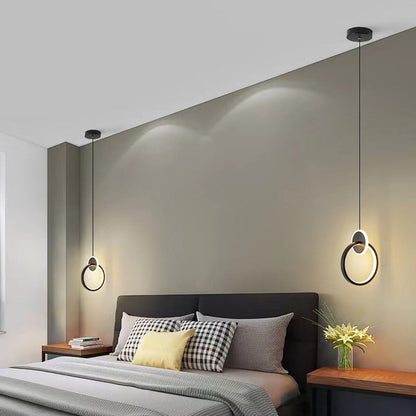 Double-Ring Black LED Pendant Light / Round style / White light