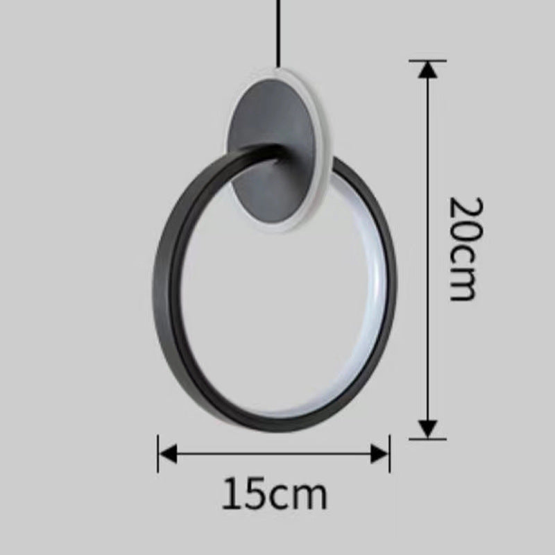Double-Ring Black LED Pendant Light / Long style / Tricolor light