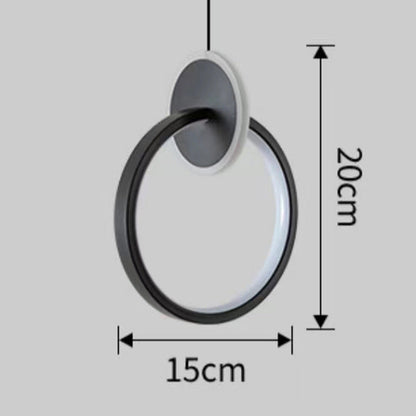 Double-Ring Black LED Pendant Light / Long style / Tricolor light