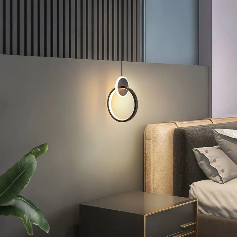 Double-Ring Black LED Pendant Light / Round style / warm light