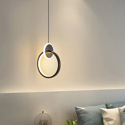 Double-Ring Black LED Pendant Light / Round style / Tricolor light