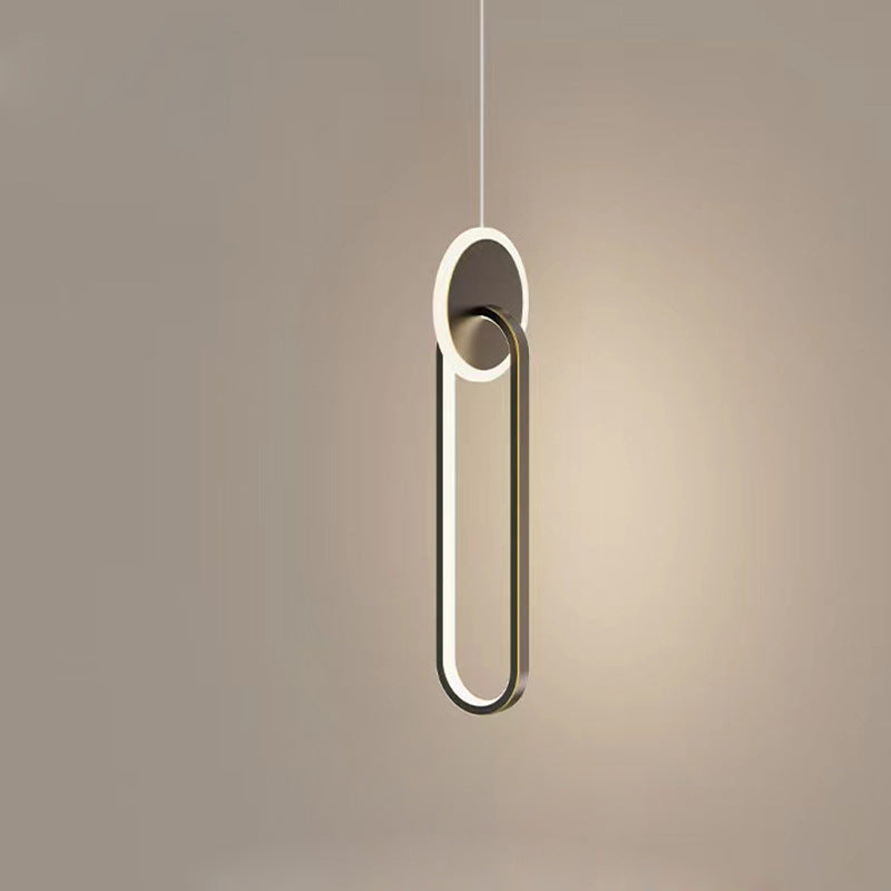 Double-Ring Black LED Pendant Light / Long style / White light