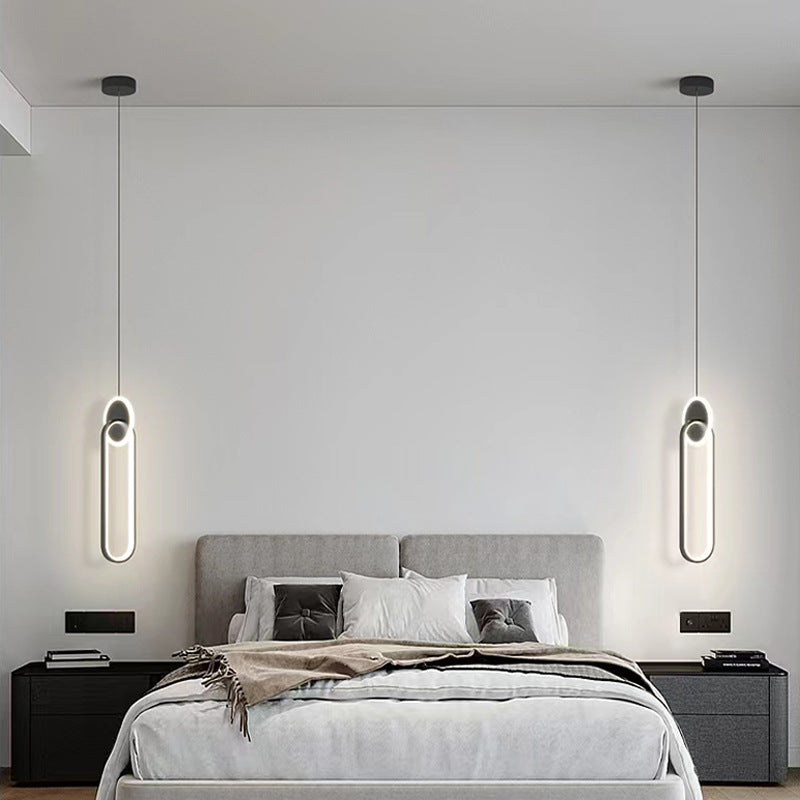 Double-Ring Black LED Pendant Light / Long style / warm light
