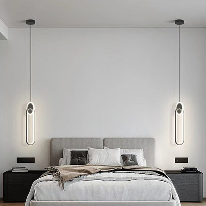 Double-Ring Black LED Pendant Light / Long style / warm light