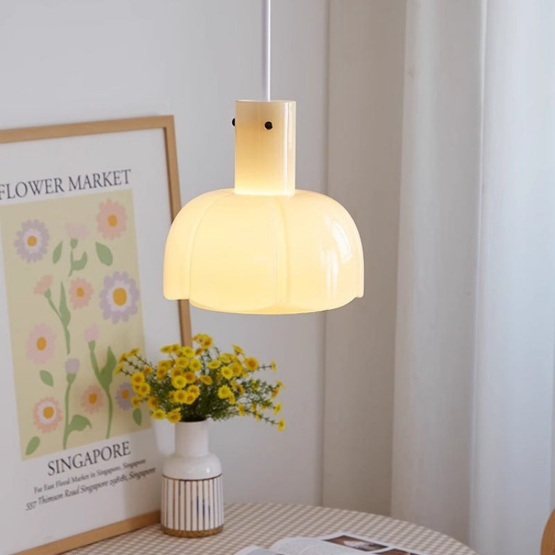 Retro Flower Bud Glass Pendant Light / Milk white / White light