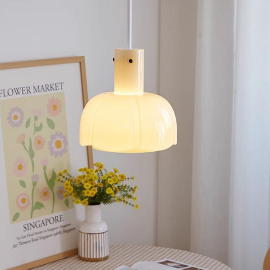 Retro Flower Bud Glass Pendant Light / Milk white / White light